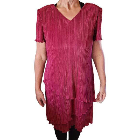 Connected Apparel Red Layered Dress Sz 10 Modest Lagenlook Flattering Church - Picture 2 of 8